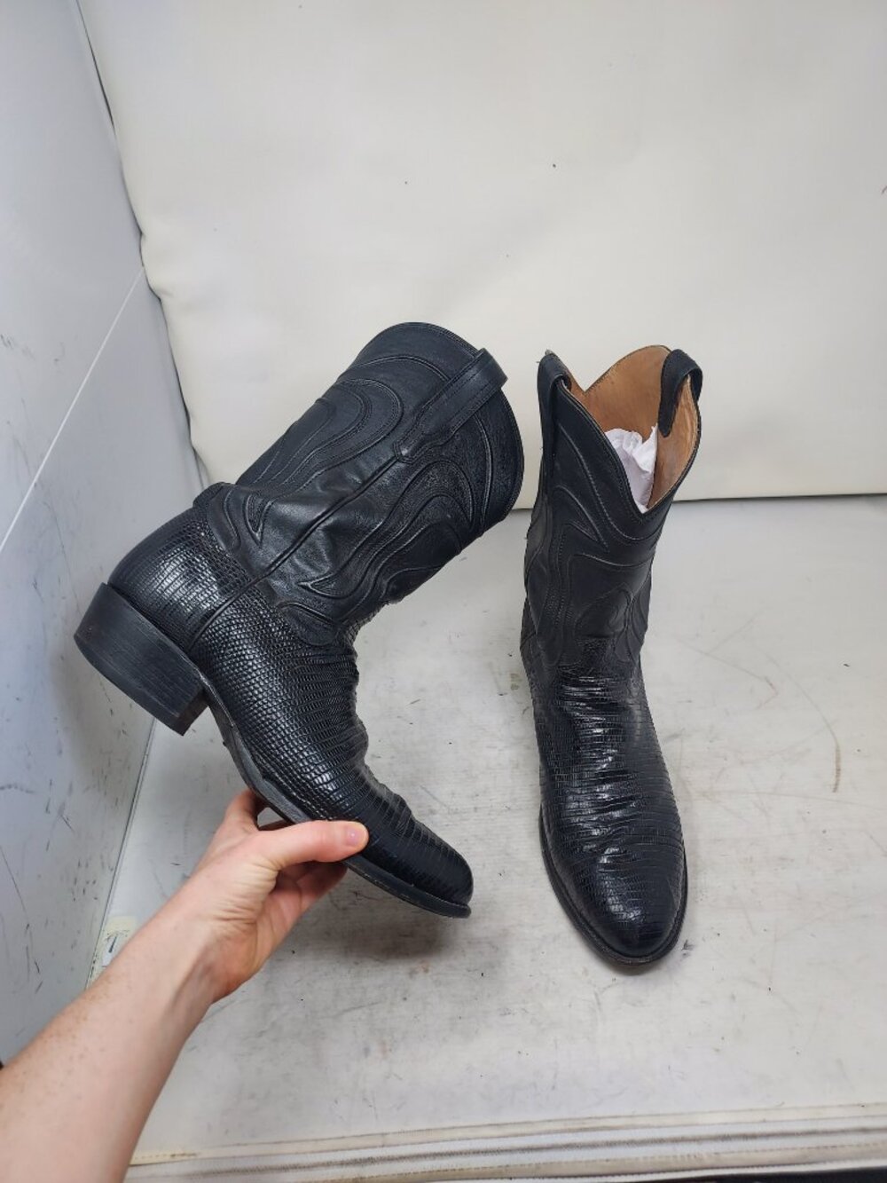 Tecovas MENS Nolan Black Teju Lizard Cowboy Boot
